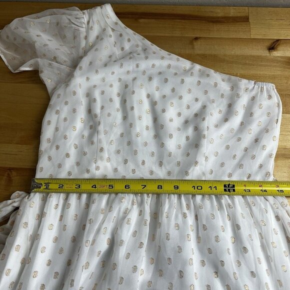 Lulus Shining Sight White Metallic Gold Polka Dot One-Shoulder Midi Dress Medium - Picture 13 of 14